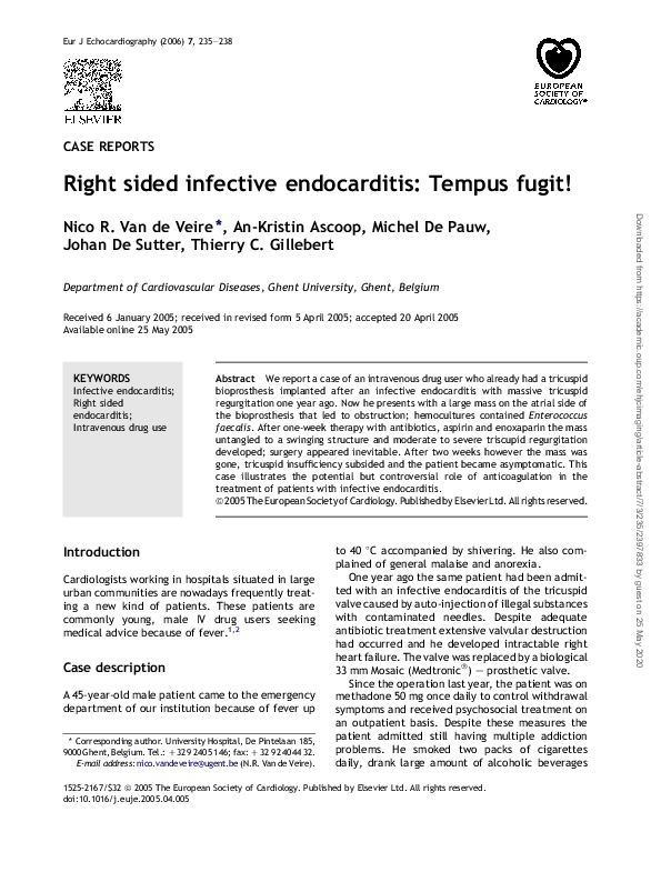 First page of “Right sided infective endocarditis: tempus fugit!”