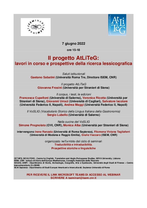 First page of “ISEMinari - Il progetto AtLiTeG, 7 giugno”