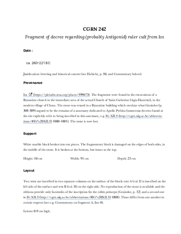 First page of “CGRN 242: Fragment of decree regarding (probably Antigonid) ruler cult from Ios”