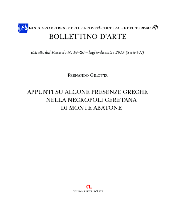 First page of “Appunti su alcune presenze greche nella necropoli ceretana di Monte Abatone”