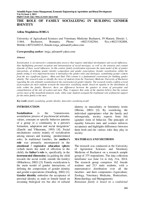 First page of “The role of family socializing in building gender identity”