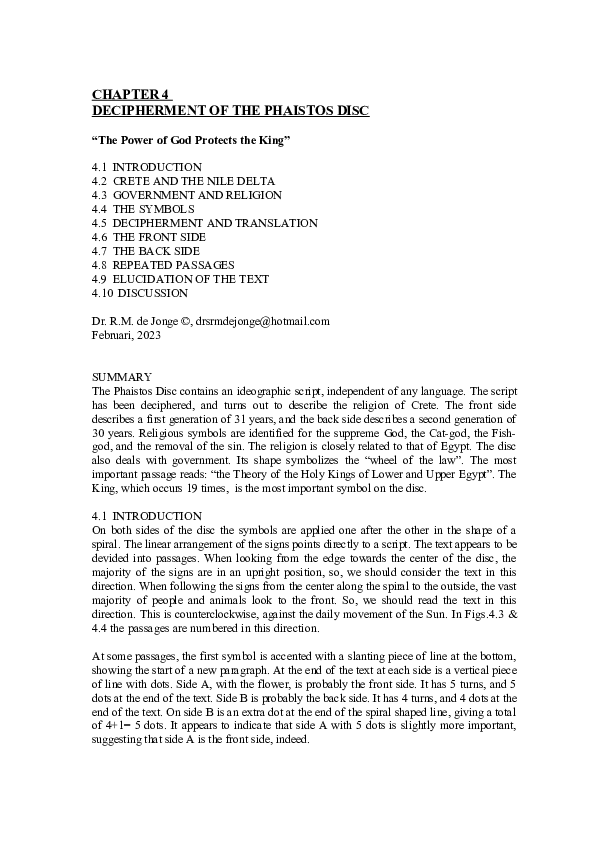 First page of “CH.4  DECIPHERMENT OF THE PHAISTOS DISC”