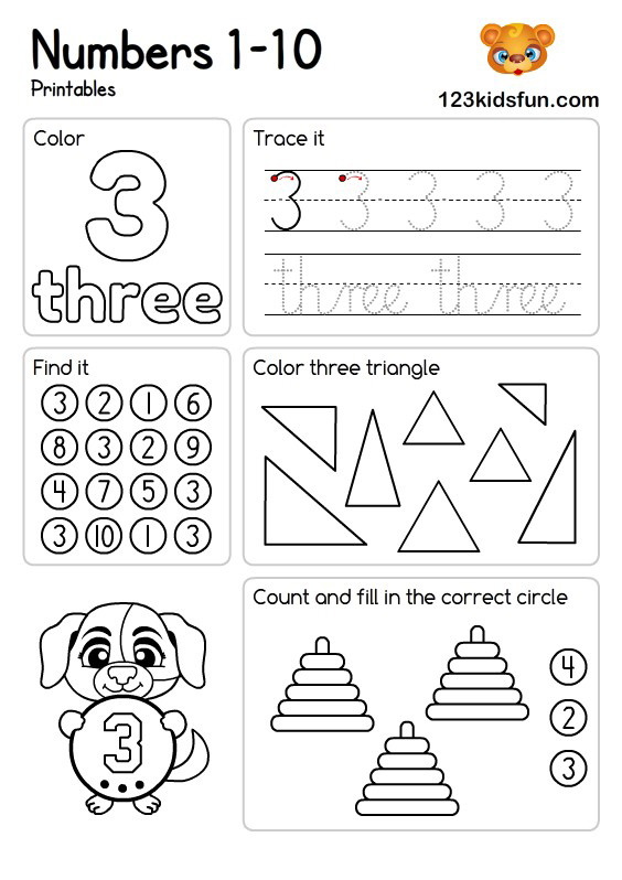 Free Printable Number Worksheets 1-10 for Preschool & Kindergarten Kids