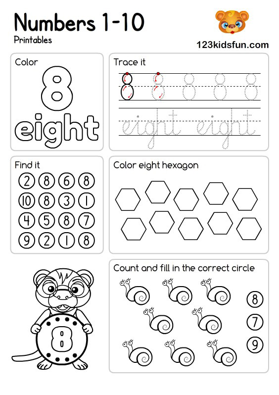 Free Preschool & Kindergarten Number Worksheets 1-10 for Kids