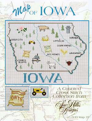 Sue Hillis Iowa Map - Cross Stitch Pattern - 123Stitch