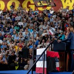 VP Kamala Harris speaks to supporters during a campaign rally at West Allis Central High School.