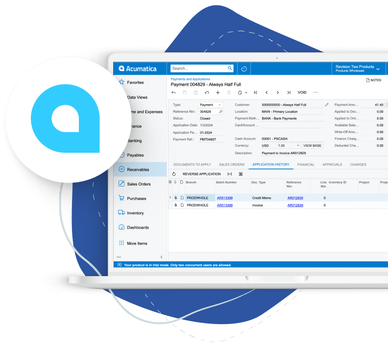 Acumatica Screenshot 2 Accounts Receivable, Paystand