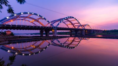 Dragon Bridge, Sunset, Dawn, Reflection, Arch bridge, Hàn River, Vietnam, 5K