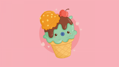 Kawaii cupcake, Kawaii ice cream, Pastel background, Pastel pink, 5K, Kawaii food