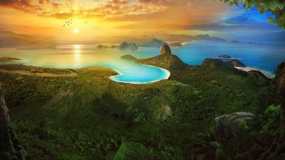 Rio de Janeiro, Scenery, Landscape, Sunrise, Morning, Scenic, Aerial view, Panorama, Forest, Rio, Summer