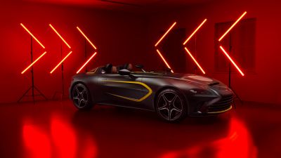 Aston Martin V12 Speedster, Sports cars, Red background, Neon background, Red aesthetic, 5K, Dark red