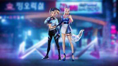 Ahri, KDA Akali, K-pop, Neon background, League of Legends, 5K, 8K