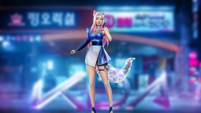 Ahri, KDA, K-pop, Neon background, League of Legends, 5K, 8K