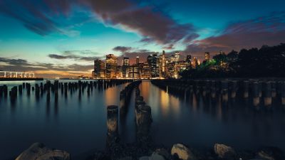 New York City, Evening, Twilight, Sunset, City lights, USA