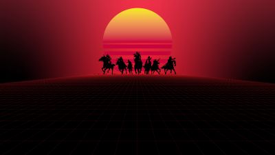 Red Dead Redemption 2, Minimalist, Rockstar Games, PlayStation 4, Xbox One, PC Games, Red background, Western, Dark red