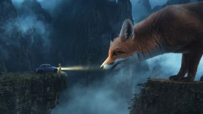 Fox, Dream, Surreal, Foggy, Mountains, Woman, Manipulation