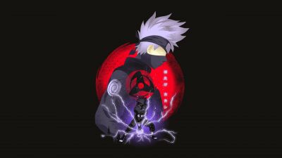 Kakashi Hatake, Sharingan, Naruto, Dark background, 5K