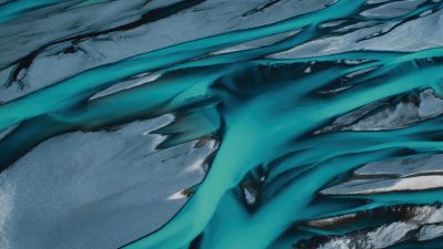 Braided river, Aerial view, Aoraki Mount Cook National Park, New Zealand, Turquoise background, River Stream, HONOR Magic Vs, Stock, Southern Alps