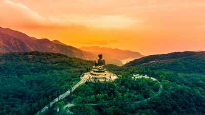 Tian Tan Buddha, Hong Kong, The Big Buddha, Aerial view, Giant Buddha, Ngong Ping, Lantau Island, Gautama Buddha