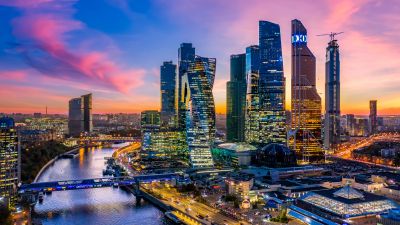 Moscow, Russia, Moscow City, Cityscape, City lights, Evening, 5K, Skyscrapers