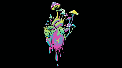 Heart, Psychedelic Art, Black background, 8K, 5K