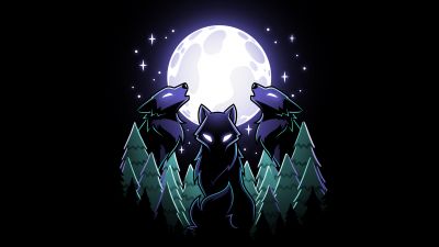 Wolves, Full moon, Night, Howling wolf, 5K, 8K, Black background