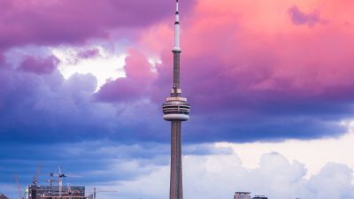 CN Tower, Tourist attraction, Toronto, Ontario, Pink clouds, Aesthetic