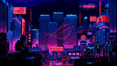 ASUS ROG, Futuristic, Pixel art, Cyberpunk