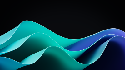 Windows 11, Teal, Dark Mode, Waves, Stock, Black background