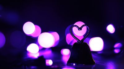 Love heart, Purple aesthetic, Bokeh Background, 5K