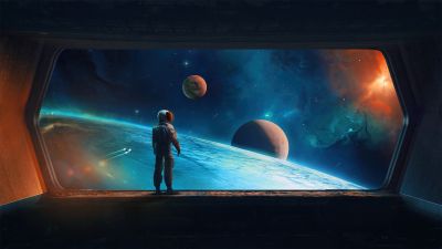 Astronaut, Digital Art, Planets, Spaceship, Space exploration