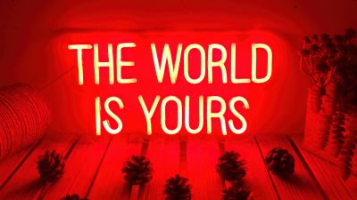 The World is Yours, Neon sign, Red aesthetic, 5K