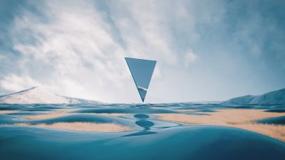 Triangle, Landscape, Glass, Reflection, Surreal, 5K, Illusion, Ethereal, Serene