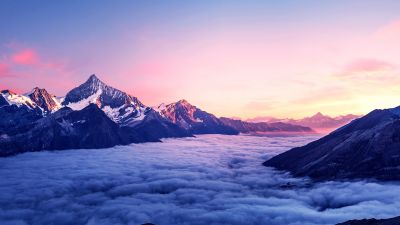 Mountain Peak, Above clouds, Sunrise