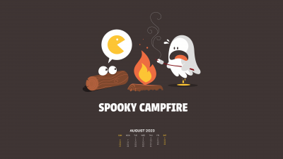 August Calendar, 2023, Campfire, Spooky, Illustration, Simple