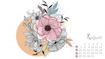 2023, August Calendar, Floral, Illustration, Simple