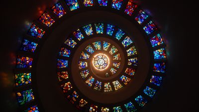 Spiral ceiling, Stained glass, Church