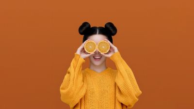 Girl, Orange, 5K, HarmonyOS, Stock, Orange aesthetic