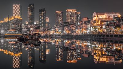 Hong Kong City Skyline, Night, Illumination, Night lights, 5K, City lights, Cityscape