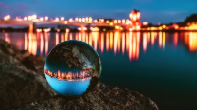 Crystal Ball, Cityscape, Macro, City lights, Night City