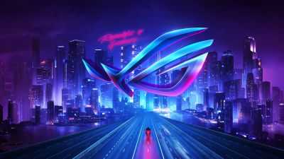 Republic of Gamers, Neon, ASUS ROG, Cityscape, Neon logo