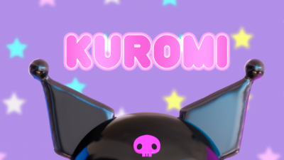 Kuromi, 3D, Aesthetic, Purple background, Ultrawide