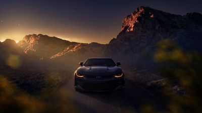 Chevrolet Camaro SS, Aesthetic, Mountains, Evening sky