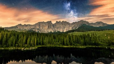 Karersee Lake, 5K, Dolomites, Lago di Carezza, Alpine lake, Peaceful, Italy