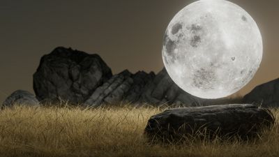 Full moon, Surreal, Landscape, Rocks, Brown aesthetic