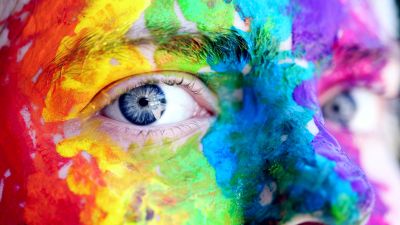 Face, Closeup, Paint, Colorful, Blue eyes, 5K