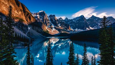 Moraine Lake, Canadian Rockies, Banff National Park, Alberta, North America, Sunset, 5K, Scenic