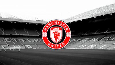 Manchester United, Monochrome background, Logo, 5K, Stadium