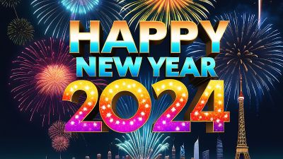 Happy New Year 2024, Fireworks, AI art, Vibrant, CGI