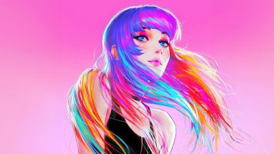 Beautiful girl, Colorful art, Girly backgrounds, AI art, Pink background